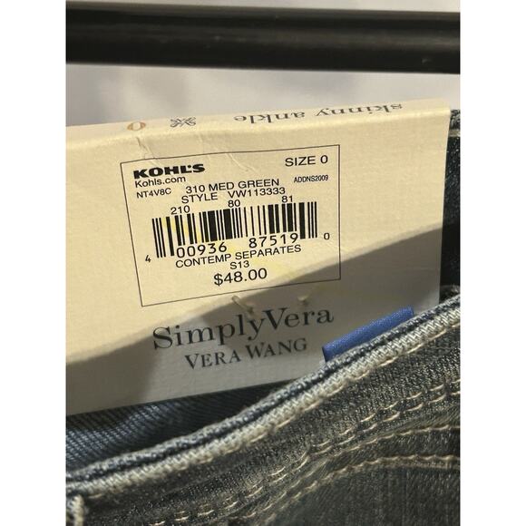 NWT Simply Vera Skinny Ankle Denim Jeans size 0 - Picture 5 of 9